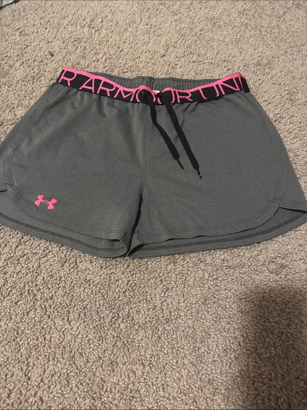 Under Armour Gray Women’s Athletic Shorts with Pink Trim